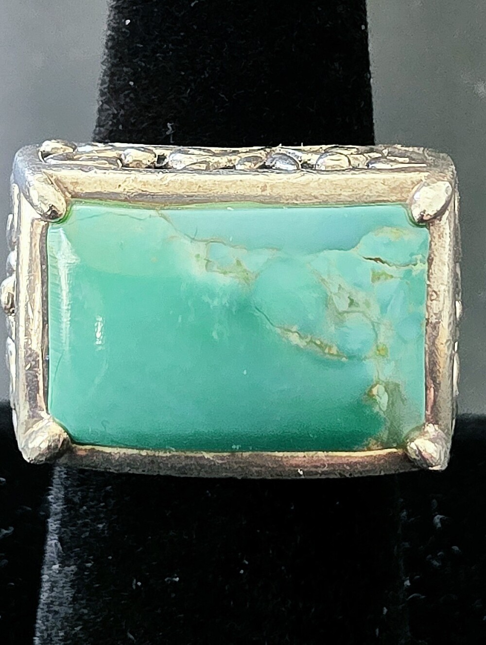 Barse 925 Thai Sterling Silver Turquoise Scroll Statement Rectangle Ring Size 7